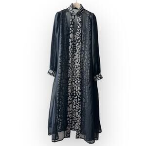 Vintage 1980s Beaded Silk Evening Dress and Organza Coat Outfit Size XXL Black